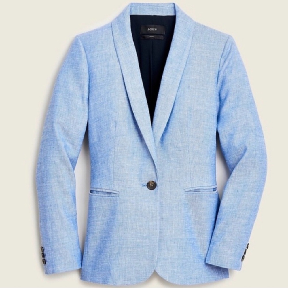 J. Crew Light Blue Linen-Blend Single-Button Parke Blazer - 14T